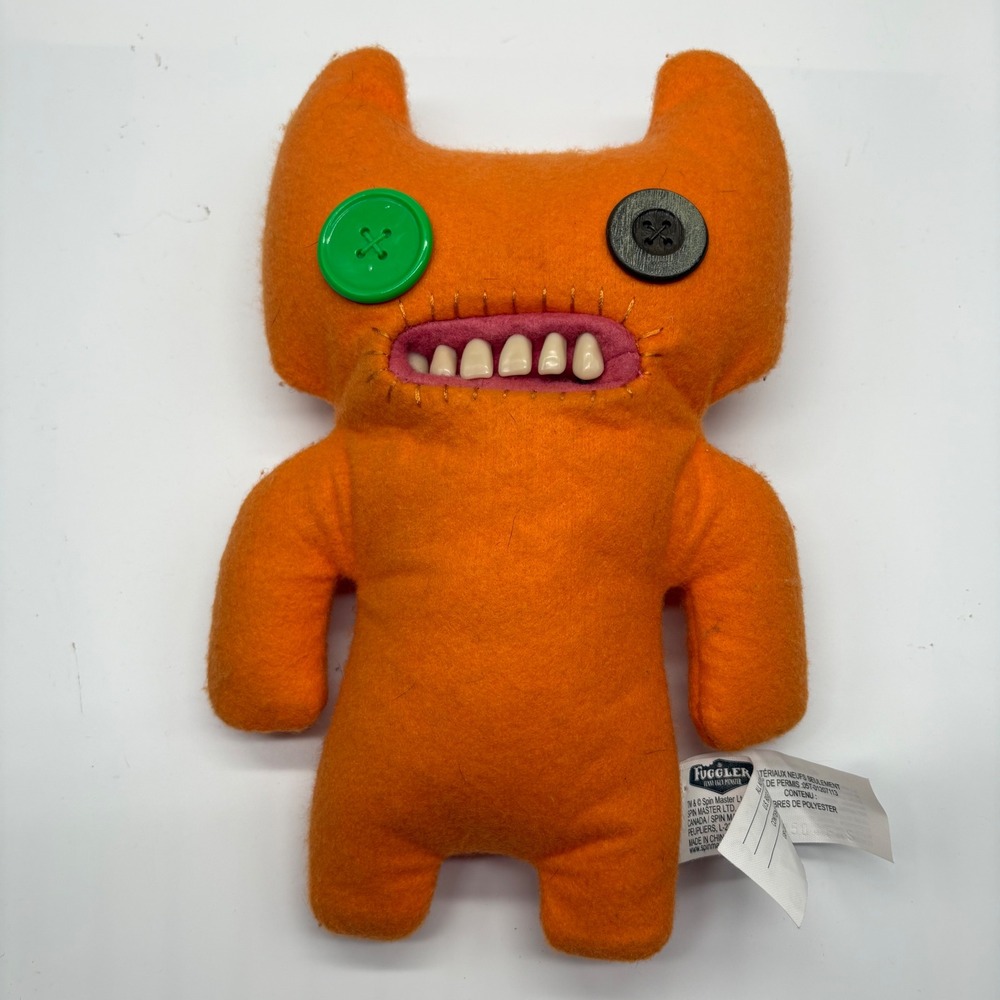 Fuggler Ugly Indecisive Monster Orange Plush Button Eyes Teeth 9"
